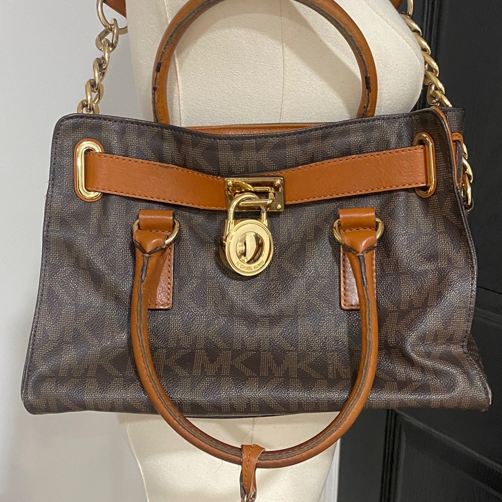 KORS Michael Kors Brown Satchel with Gold Hardware